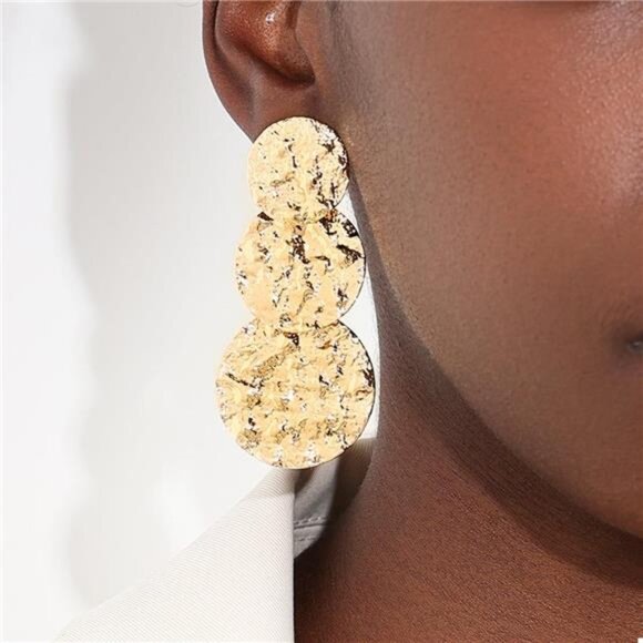 18K Gold-Plated Round Layered Textured Earrings - Picture 1 of 5